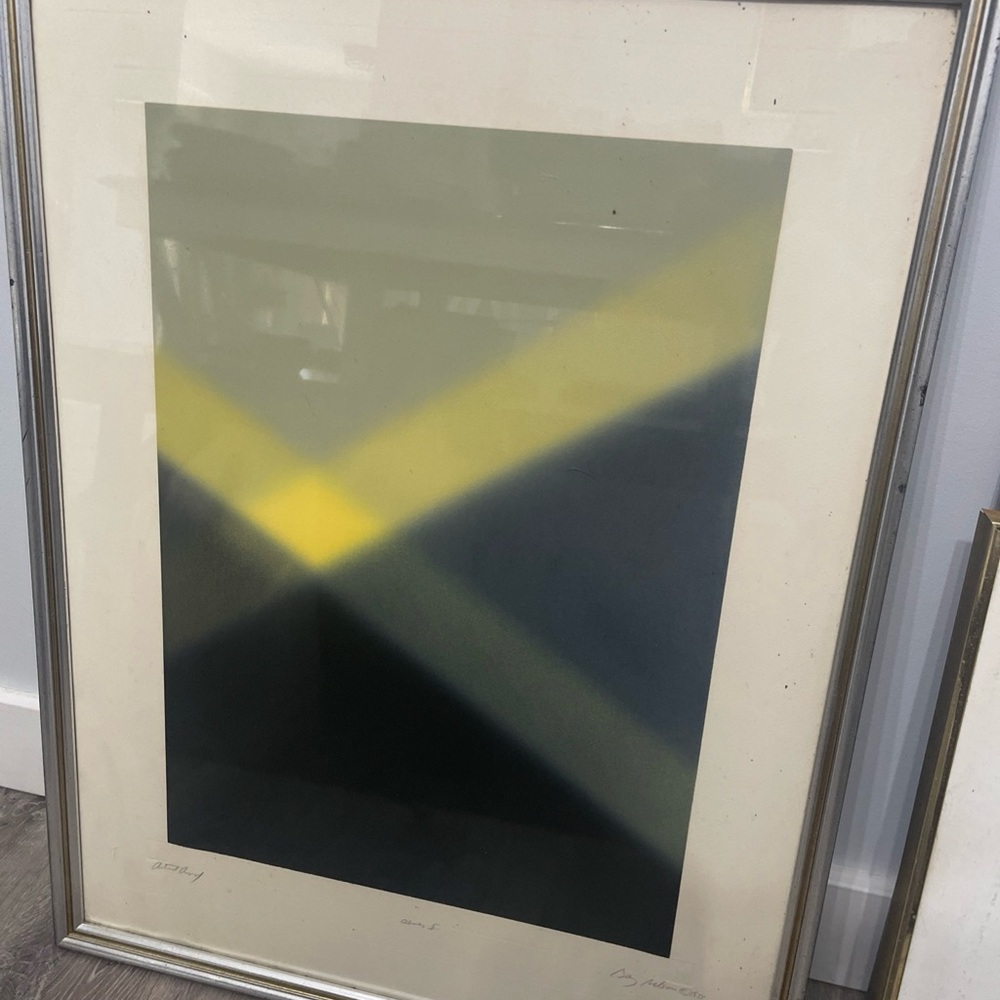 MCM VTG Abstract lithograph Yellow and Gray Art Barry Nelson